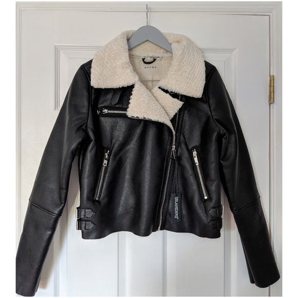 SALE!โจ NWT LEATHER MOTO SHERPA JACKET BLANK NYC XS - Picture 6 of 8